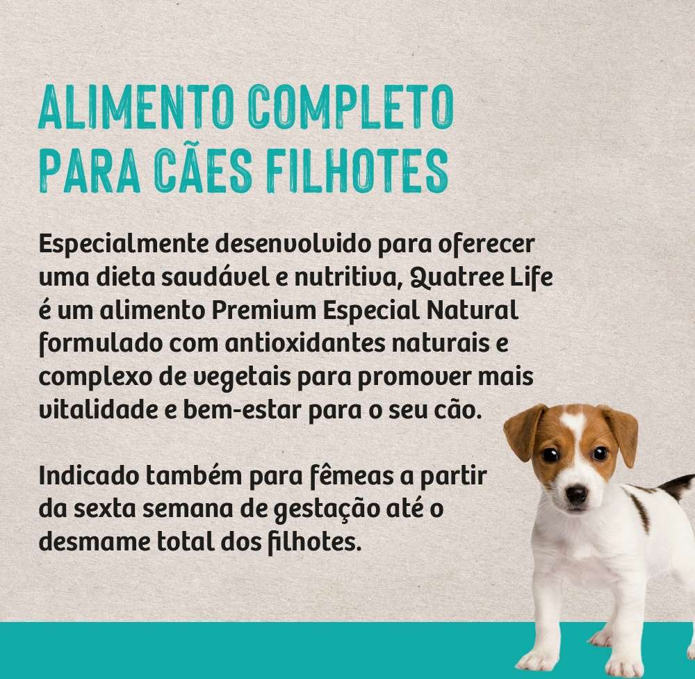 Ração Seca Quatree Life Frango e Arroz Cães Filhotes Raças Pequenas - 10,1Kg