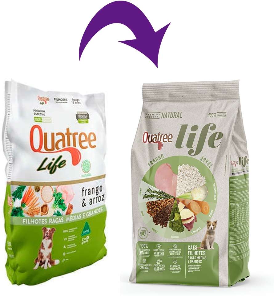 Ração Seca Quatree Life Frango e Arroz Cães Filhotes Raças Médias e Grandes - 20Kg