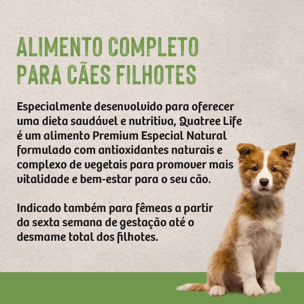 Ração Seca Quatree Life Frango e Arroz Cães Filhotes Raças Médias e Grandes - 20Kg