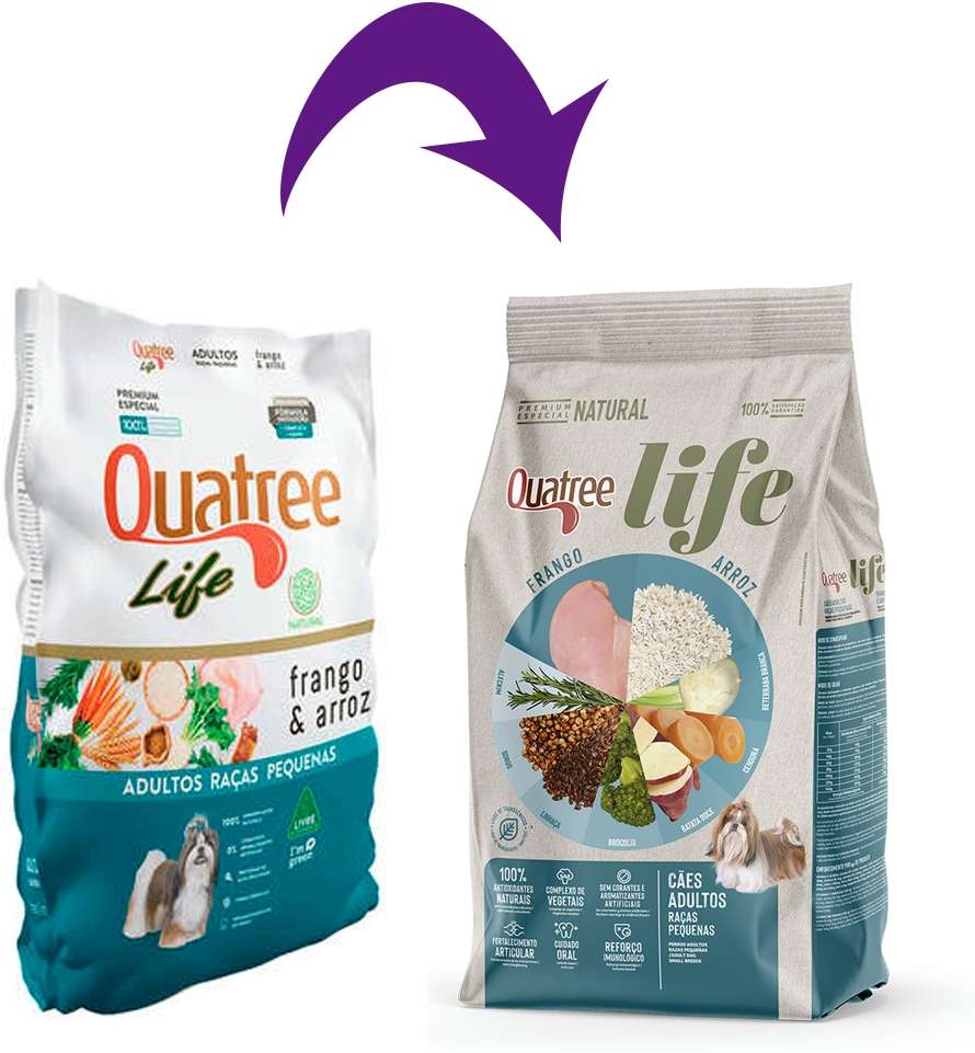 Ração Seca Quatree Life Frango e Arroz Cães Adultos Raças Pequenas - 3Kg