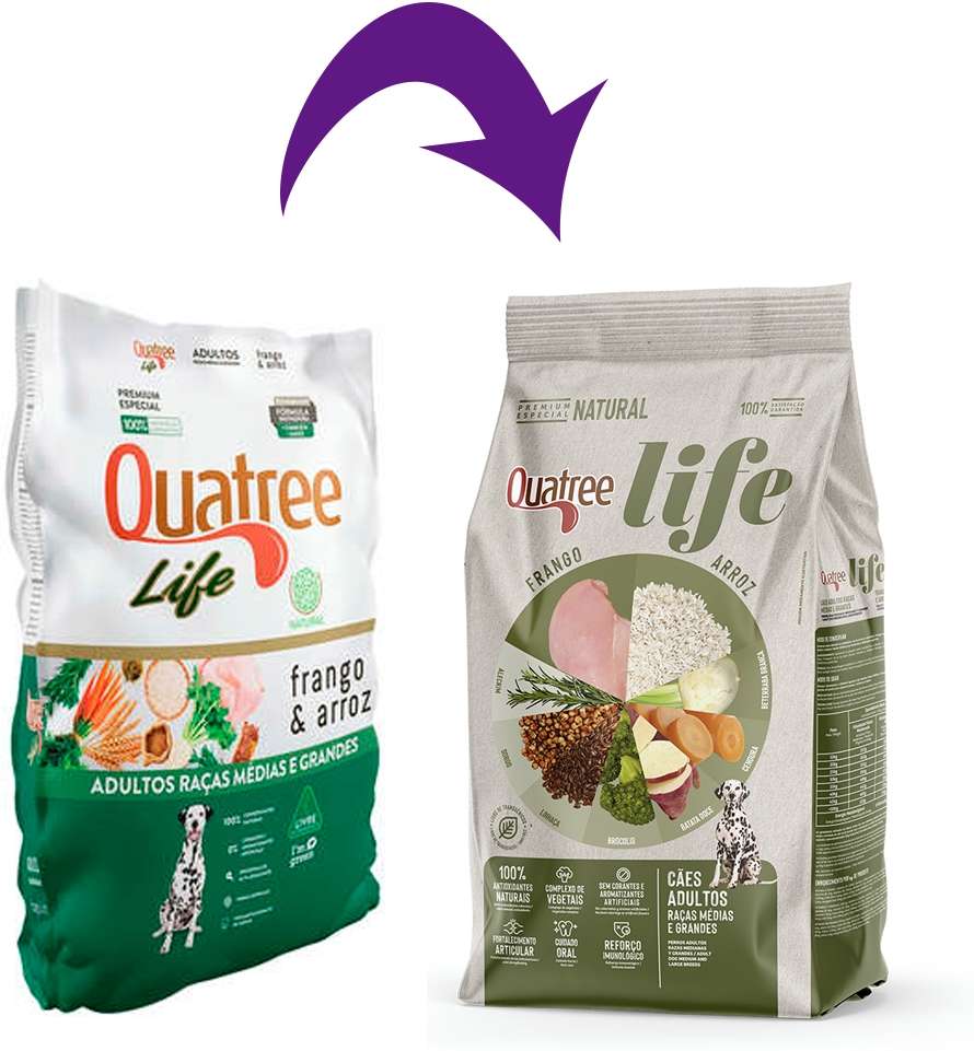 Ração Seca Quatree Life Frango e Arroz Cães Adultos Raças Médias e Grandes - 15Kg