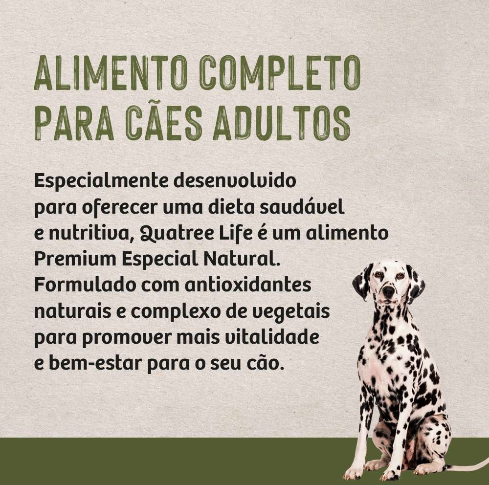 Ração Seca Quatree Life Frango e Arroz Cães Adultos Raças Médias e Grandes - 15Kg