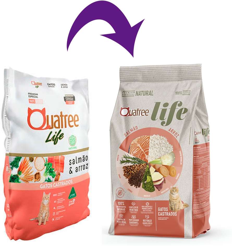 Ração Seca Quatree Life Salmão e Arroz Gatos Castrados - 10,1Kg
