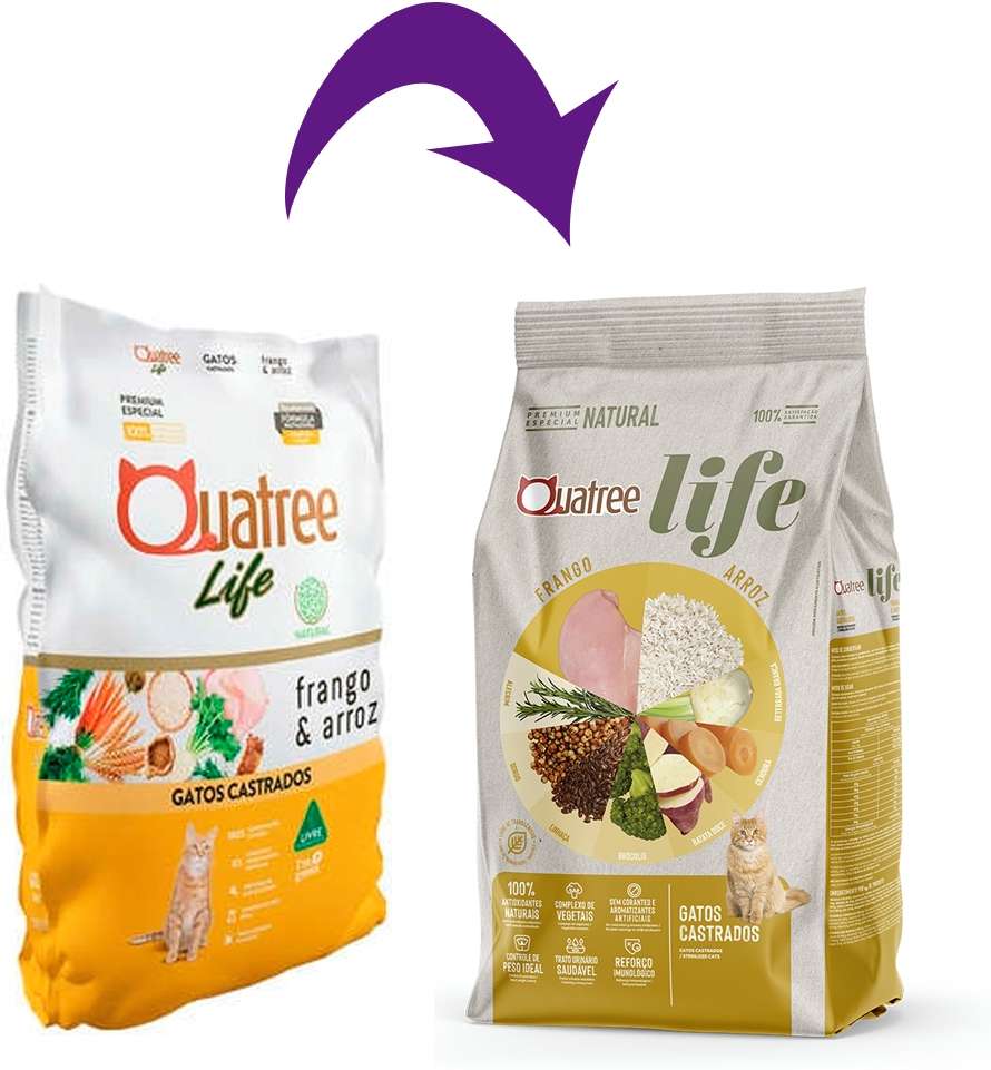 Ração Seca Quatree Life Frango e Arroz Gatos Castrados - 10,1Kg