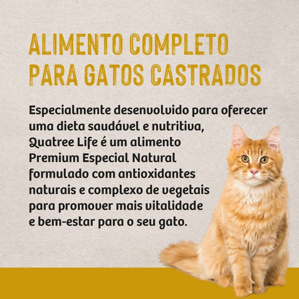 Ração Seca Quatree Life Frango e Arroz Gatos Castrados - 10,1Kg