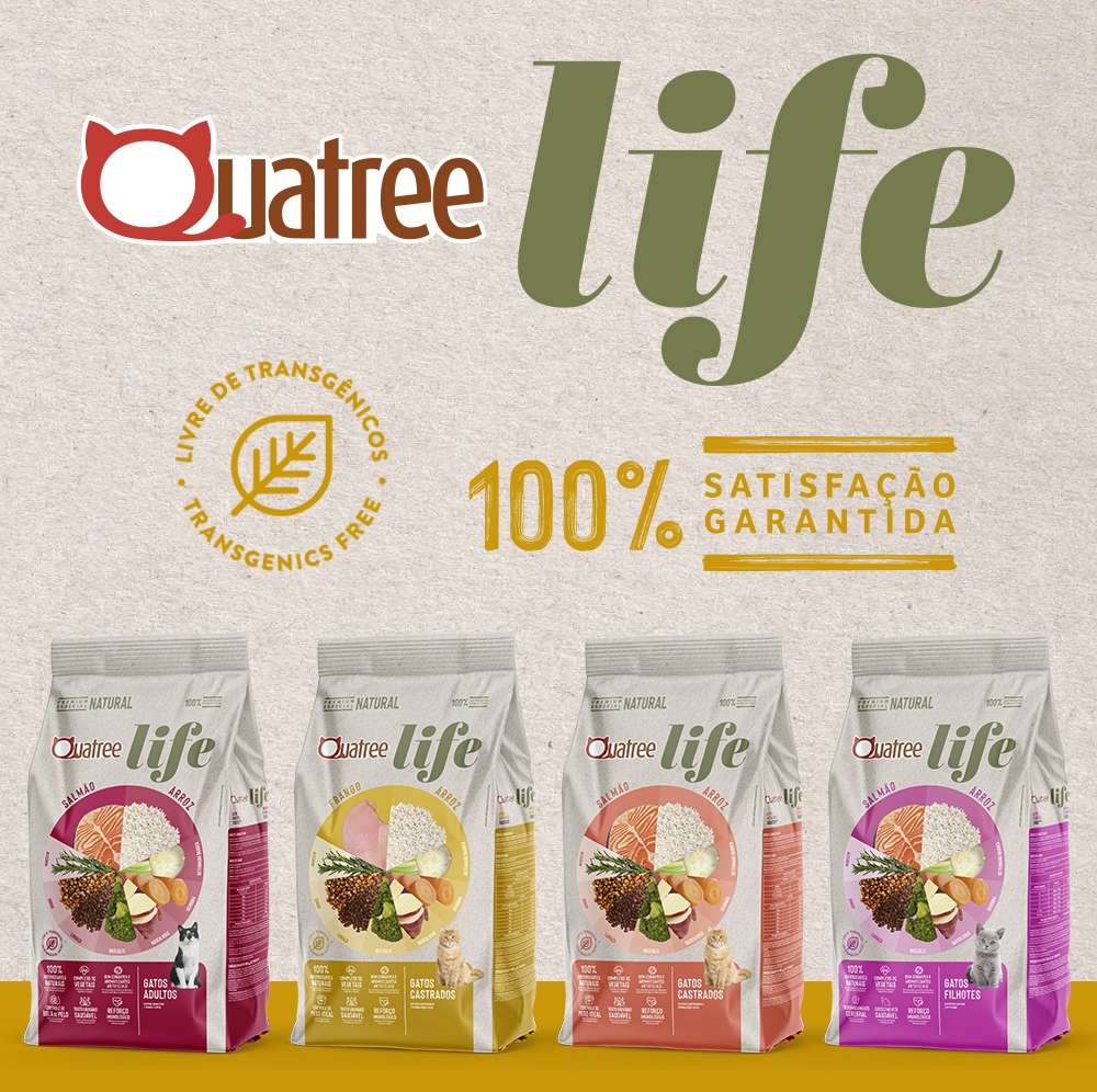Ração Seca Quatree Life Frango e Arroz Gatos Castrados - 10,1Kg