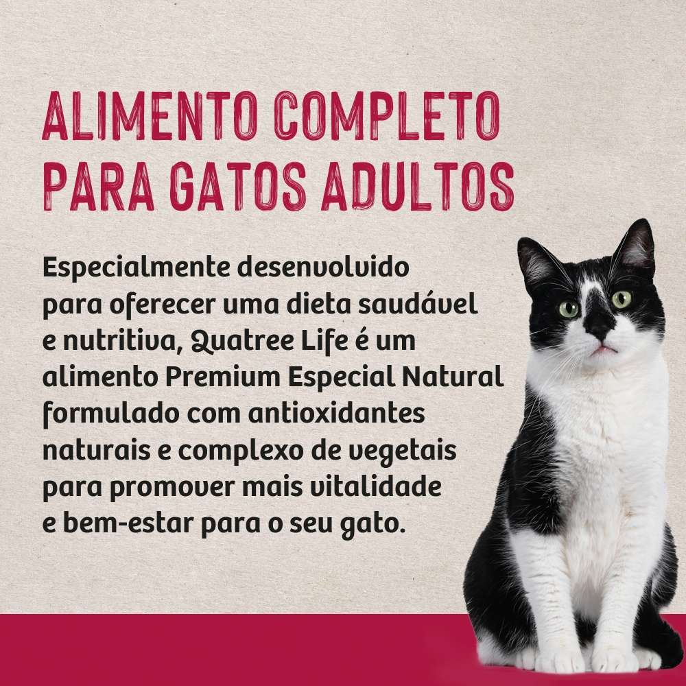Ração Seca Quatree Life Salmão e Arroz Gatos Adultos - 10,1Kg