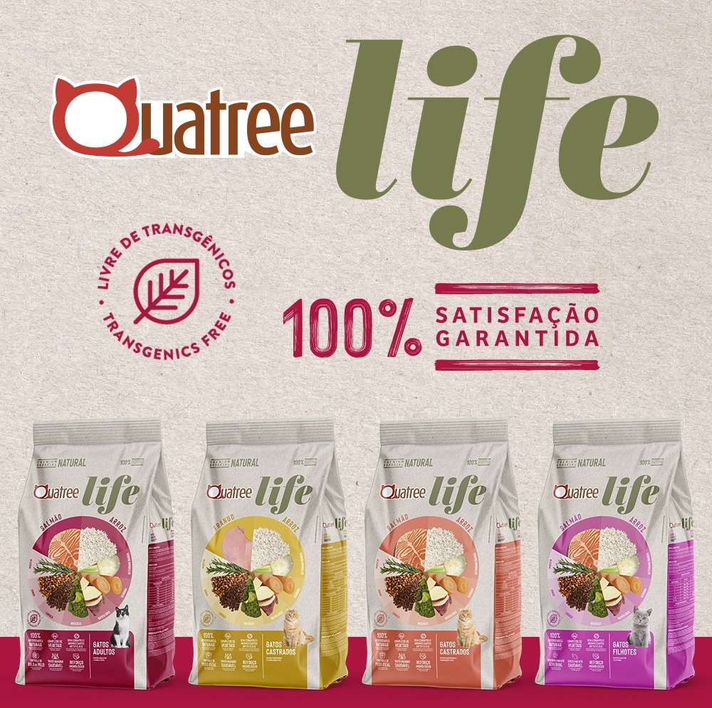 Ração Seca Quatree Life Salmão e Arroz Gatos Adultos - 10,1Kg