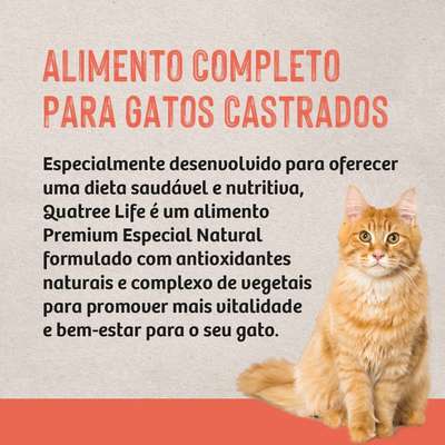 Ração Seca Quatree Life Salmão e Arroz Gatos Castrados
