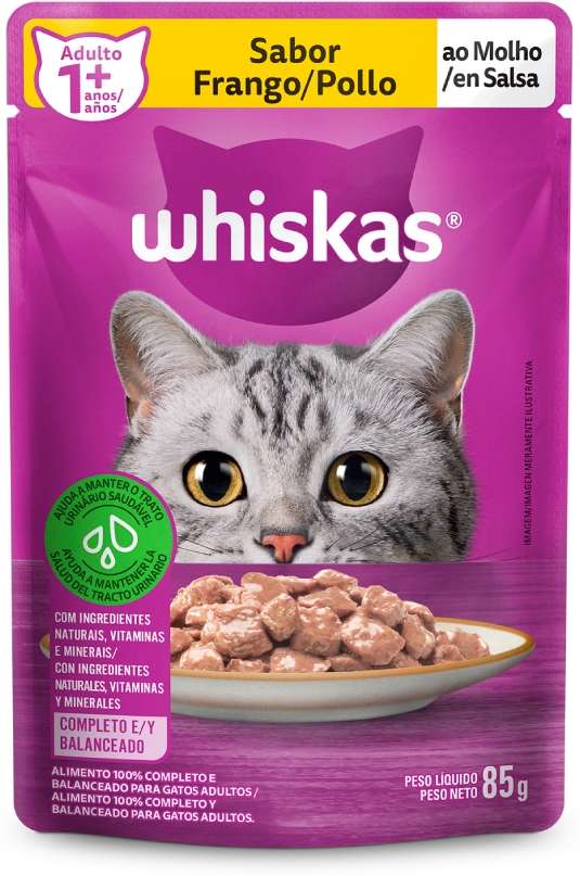 Ração Úmida Whiskas Sachê Frango ao Molho para Gatos Adultos - 85 g