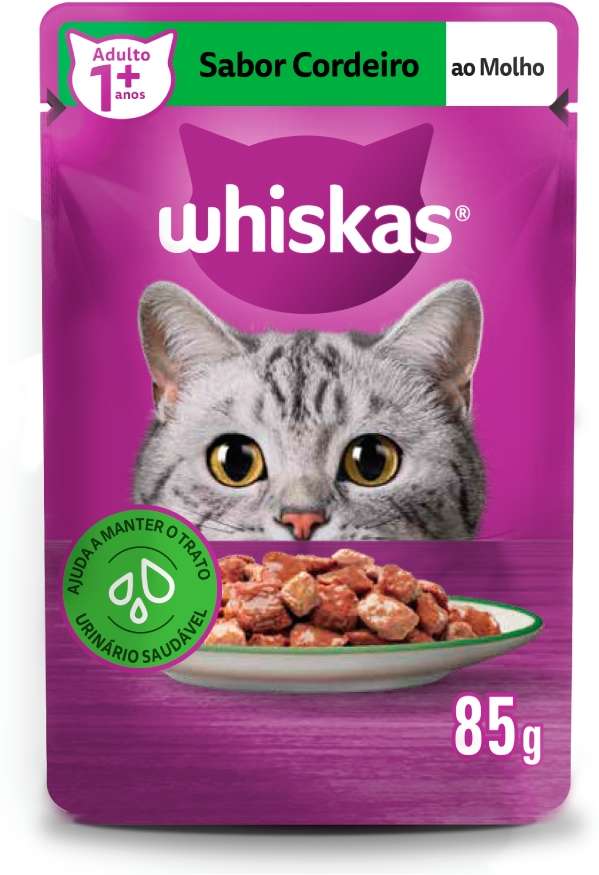 Ração Úmida Whiskas Sachê Cordeiro ao Molho para Gatos Adultos - 85 g