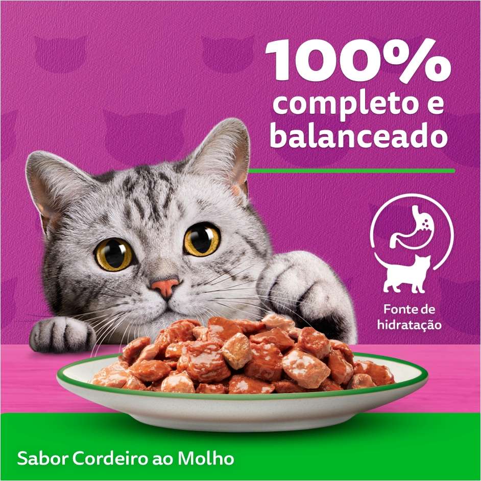 Ração Úmida Whiskas Sachê Cordeiro ao Molho para Gatos Adultos - 85 g