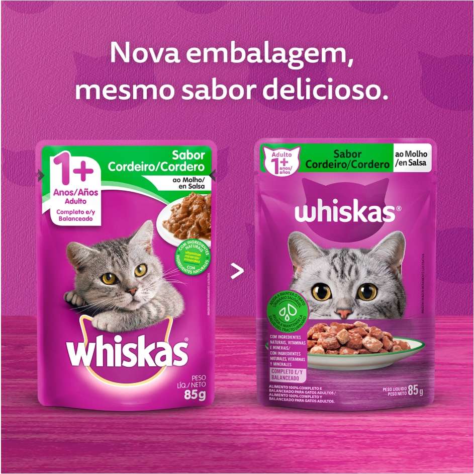 Ração Úmida Whiskas Sachê Cordeiro ao Molho para Gatos Adultos - 85 g