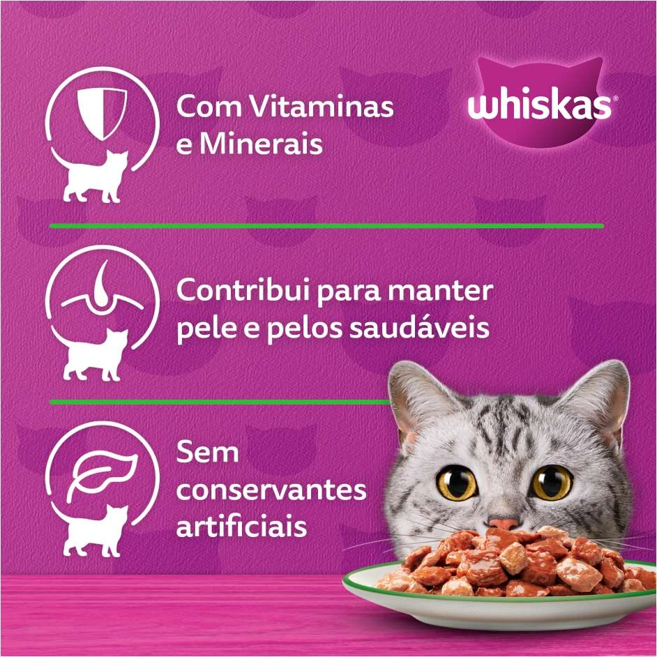 Ração Úmida Whiskas Sachê Cordeiro ao Molho para Gatos Adultos - 85 g