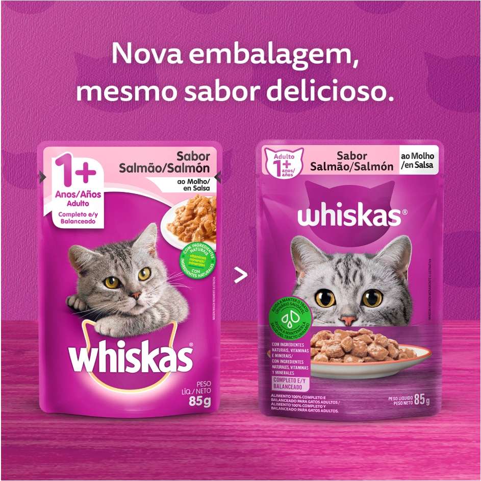 Ração Úmida Whiskas Sachê Salmão ao Molho para Gatos Adultos - 85 g
