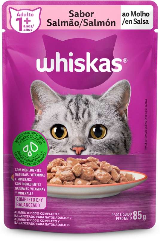 Ração Úmida Whiskas Sachê Salmão ao Molho para Gatos Adultos - 85 g