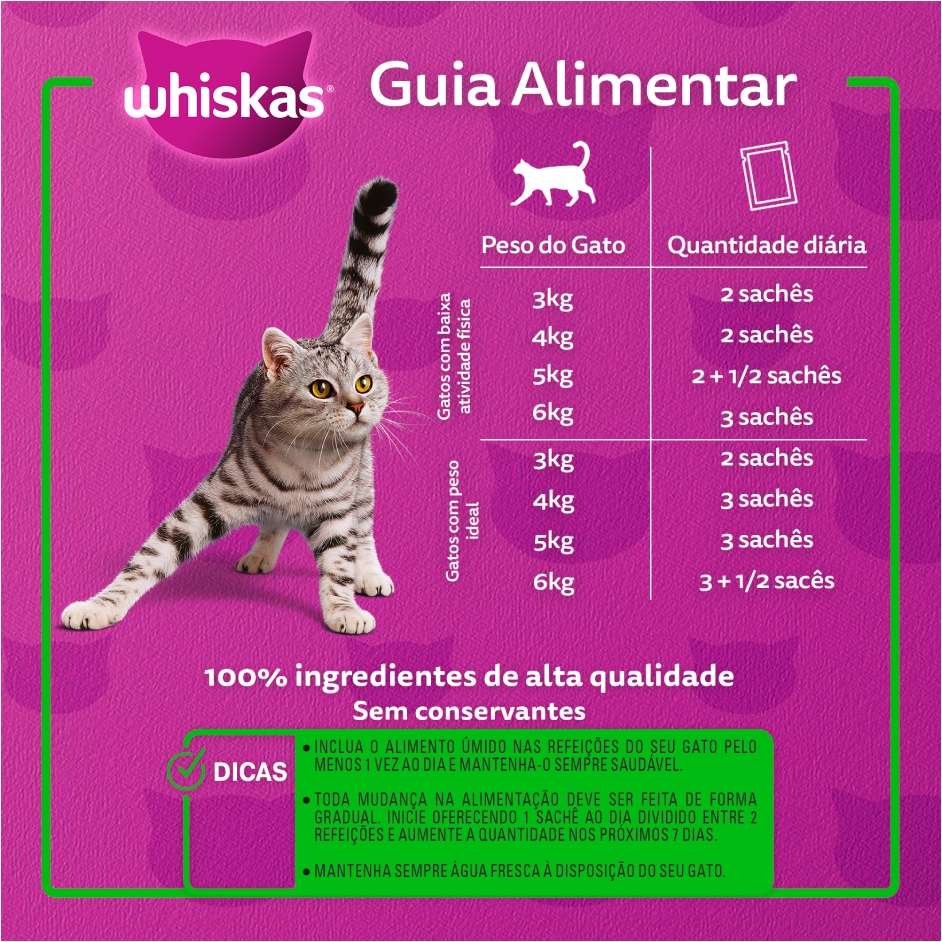 Ração Úmida Whiskas Sachê Peixe ao Molho para Gatos Adultos Castrados - 85 g
