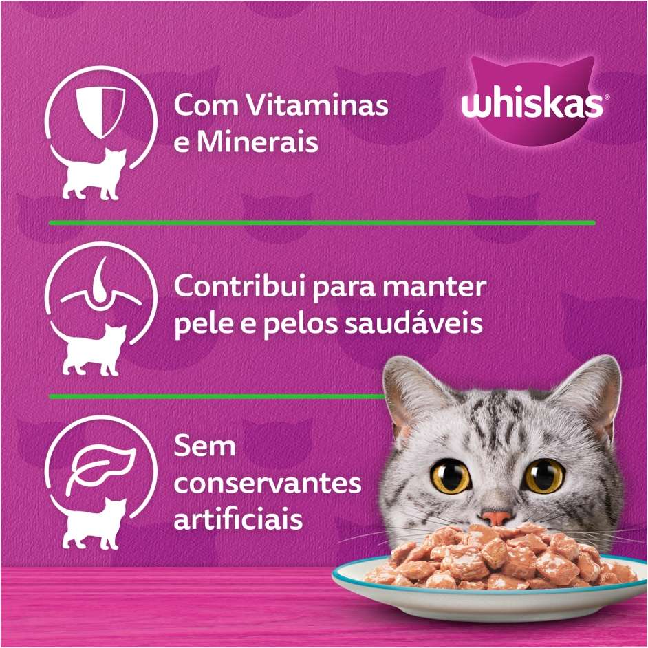 Ração Úmida Whiskas Sachê Peixe ao Molho para Gatos Adultos Castrados - 85 g