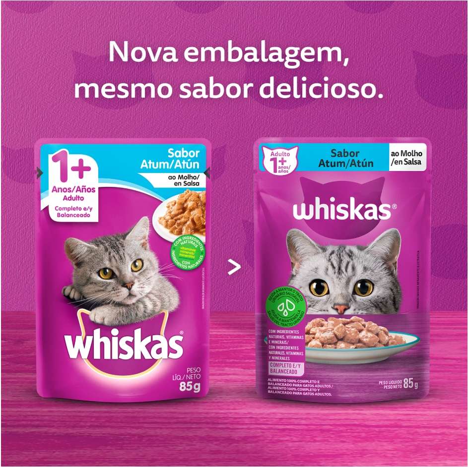 Ração Úmida Whiskas Sachê Atum ao Molho para Gatos Adultos - 85 g