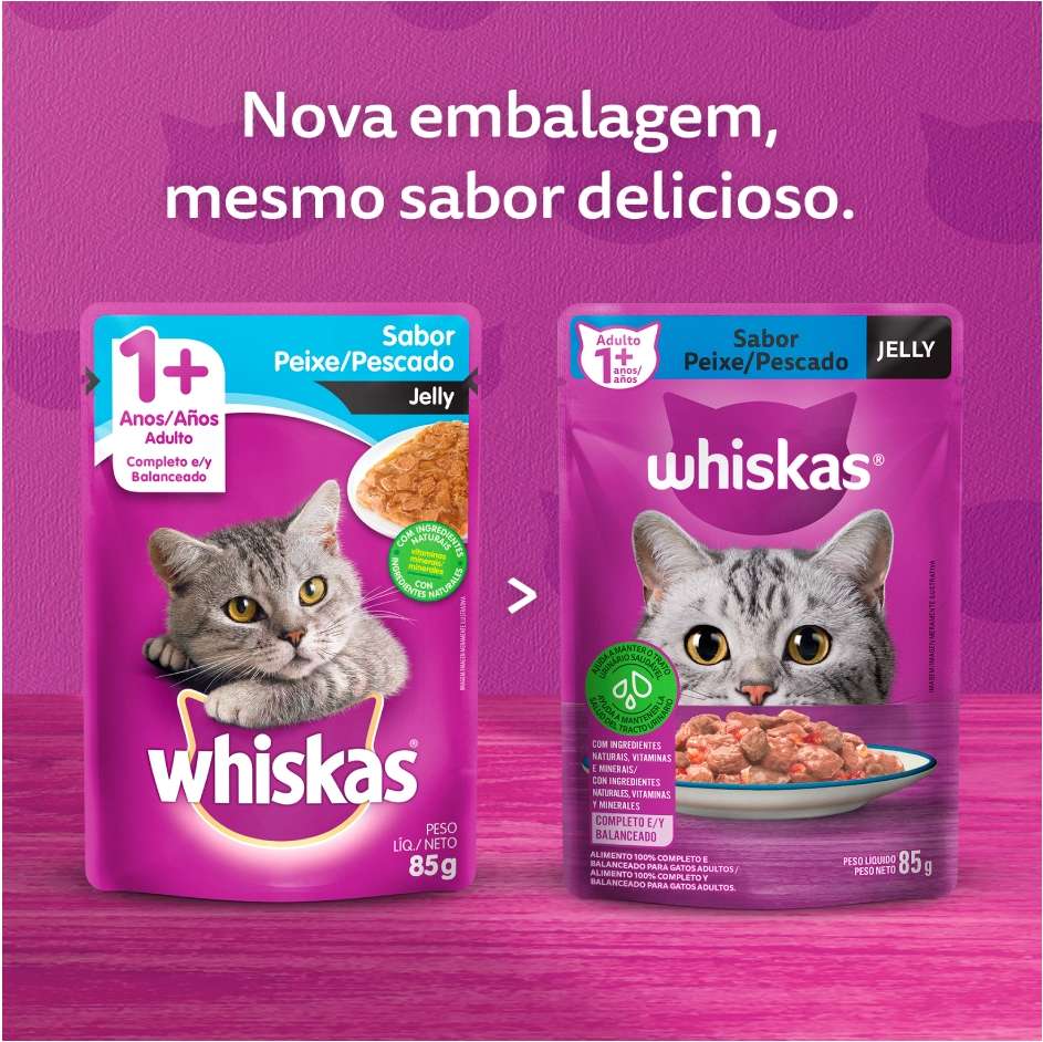 Ração Úmida Whiskas Sachê Peixe Jelly para Gatos Adultos - 85 g