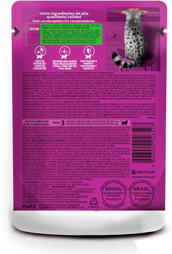 Ração Úmida Whiskas Sachê Peixe Jelly para Gatos Adultos - 85 g