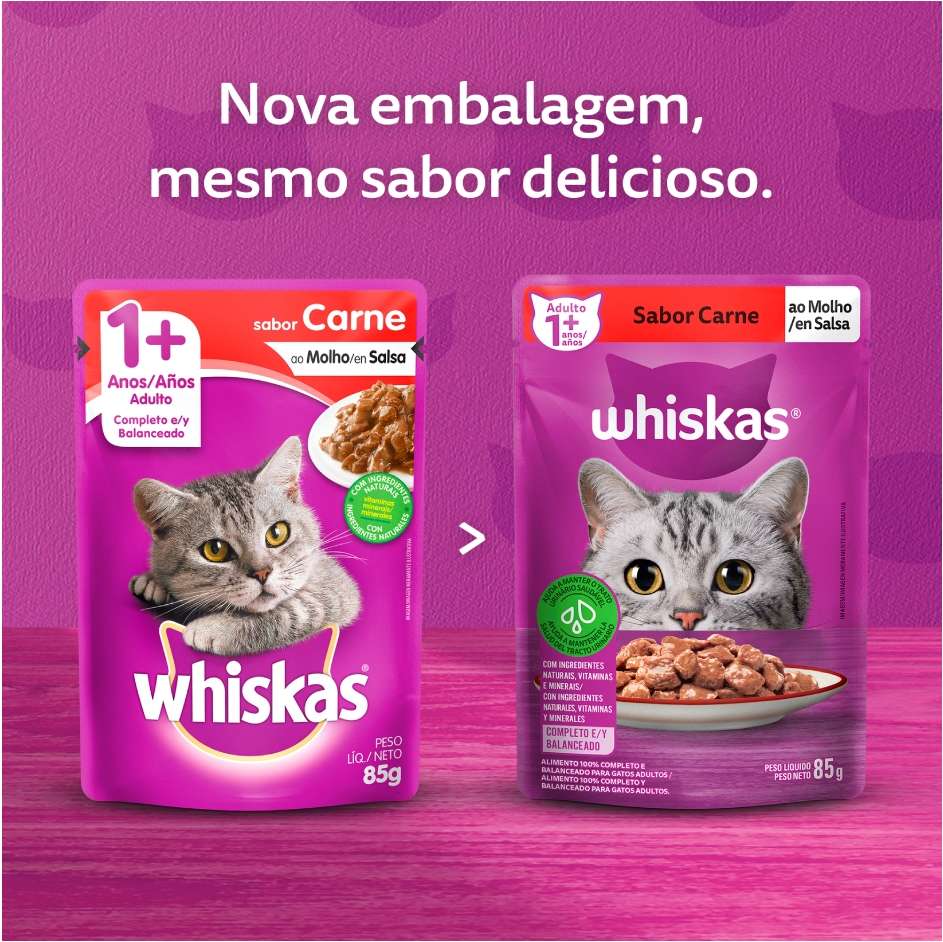Ração Úmida Whiskas Sachê Carne ao Molho para Gatos Adultos - 85 g