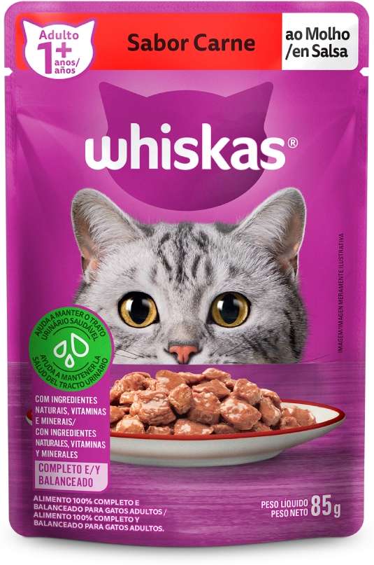 Ração Úmida Whiskas Sachê Carne ao Molho para Gatos Adultos - 85 g