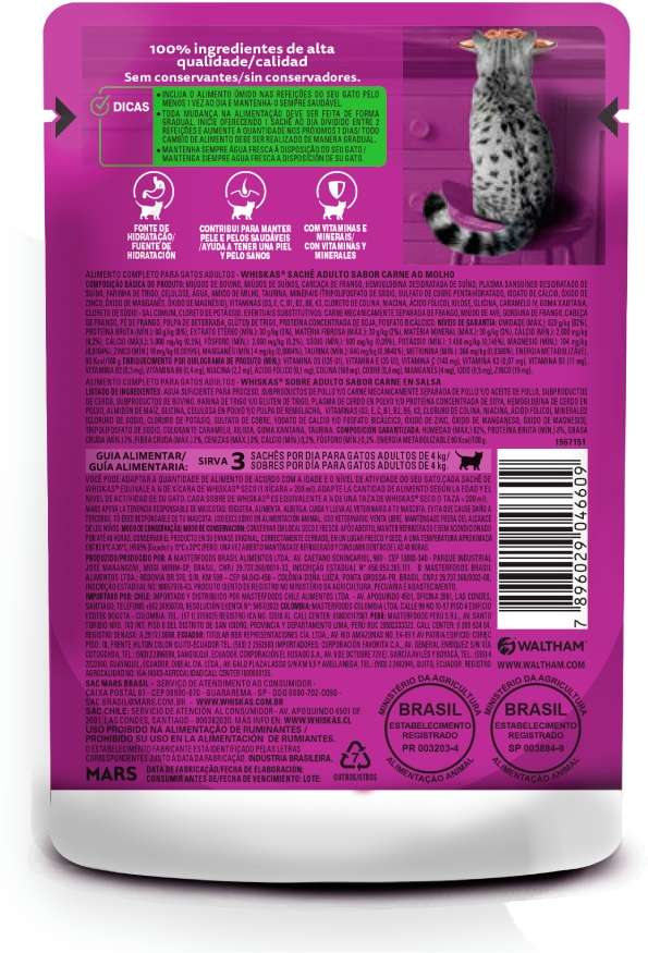 Ração Úmida Whiskas Sachê Carne ao Molho para Gatos Adultos - 85 g