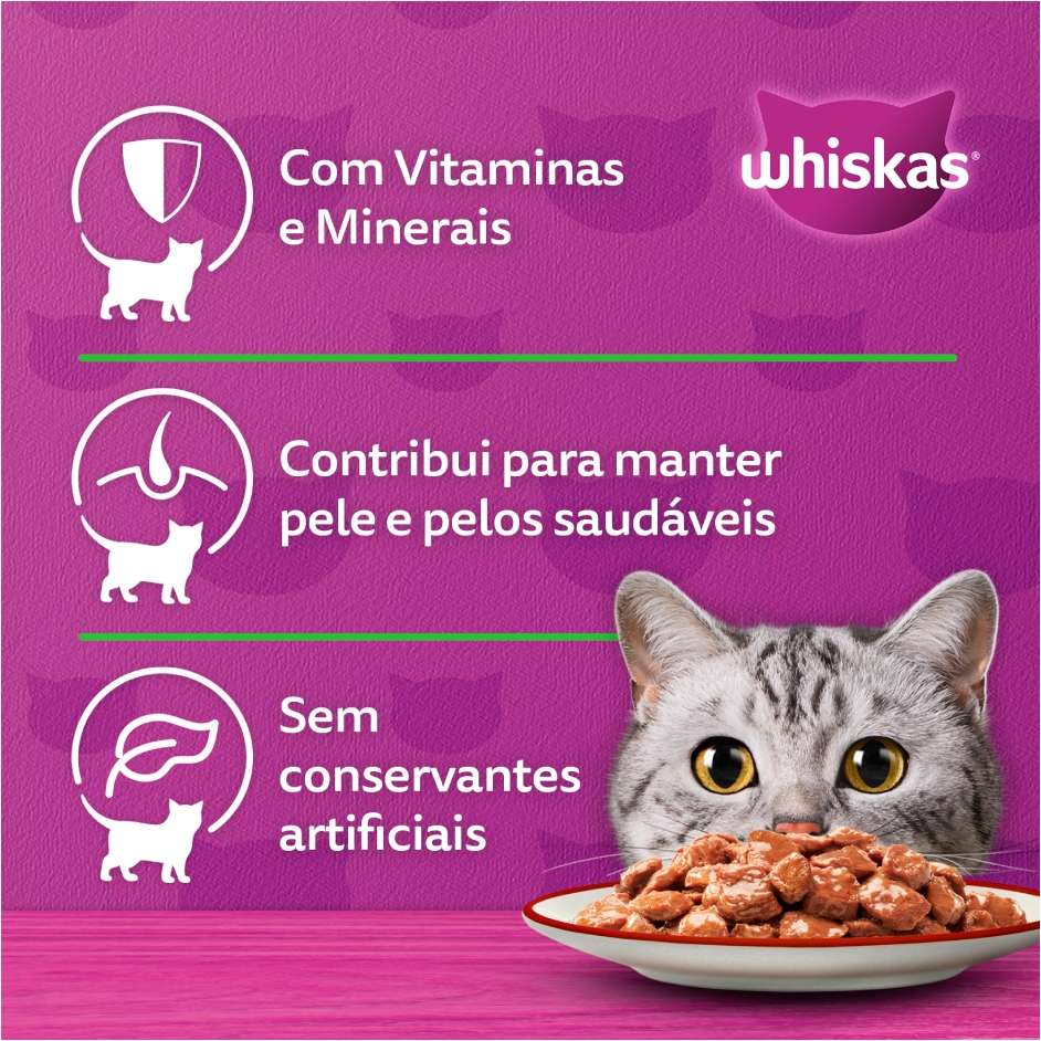 Ração Úmida Whiskas Sachê Carne ao Molho para Gatos Adultos - 85 g