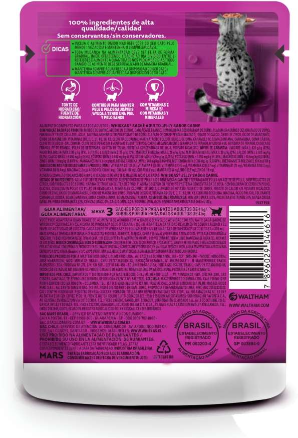 Ração Úmida Whiskas Sachê Carne Jelly para Gatos Adultos - 85 g