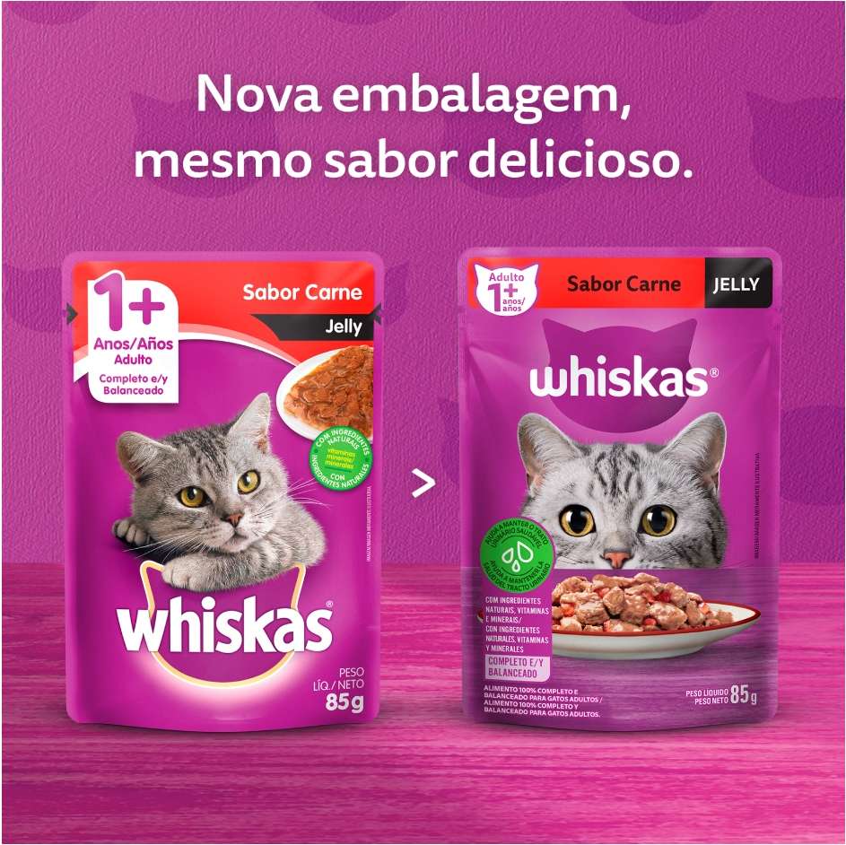 Ração Úmida Whiskas Sachê Carne Jelly para Gatos Adultos - 85 g