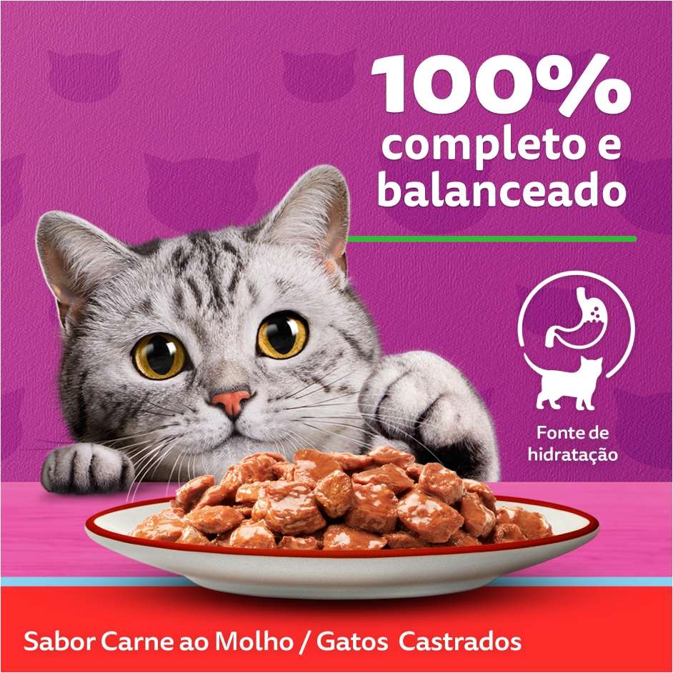 Ração Úmida Whiskas Sachê Carne ao Molho para Gatos Adultos Castrados - 85 g