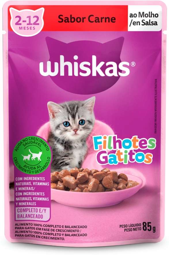 Ração Úmida Whiskas Sachê Carne ao Molho para Gatos Filhotes - 85 g