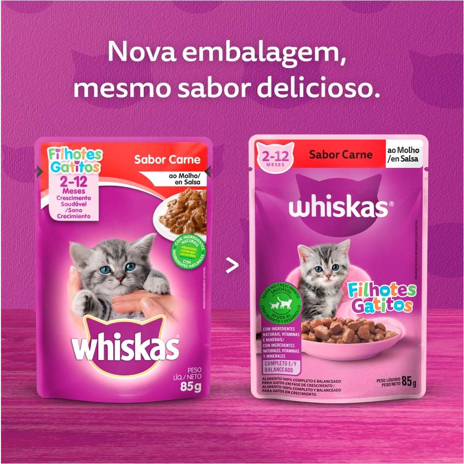 Ração Úmida Whiskas Sachê Carne ao Molho para Gatos Filhotes - 85 g