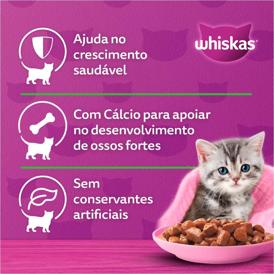 Ração Úmida Whiskas Sachê Carne ao Molho para Gatos Filhotes - 85 g