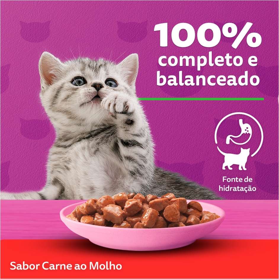 Ração Úmida Whiskas Sachê Carne ao Molho para Gatos Filhotes - 85 g