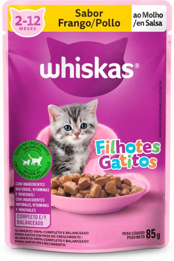 Ração Úmida Whiskas Sachê Frango ao Molho para Gatos Filhotes - 85 g