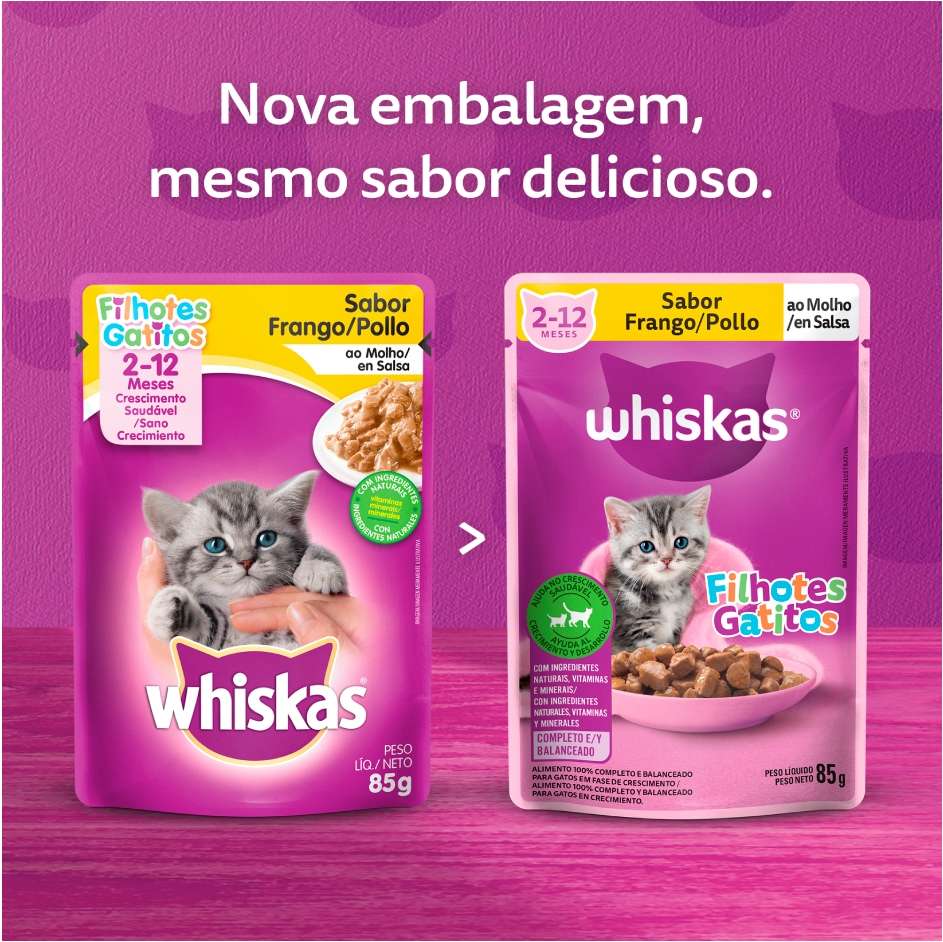 Ração Úmida Whiskas Sachê Frango ao Molho para Gatos Filhotes - 85 g