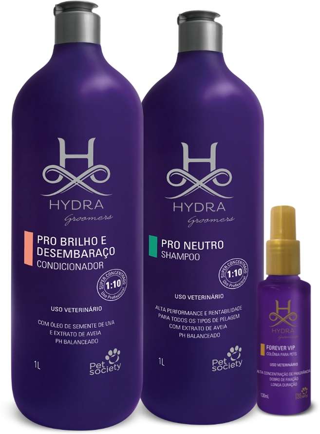 Kit Hydra Groomers Shampoo, Condicionador e Colônia Forever Vip - Kit