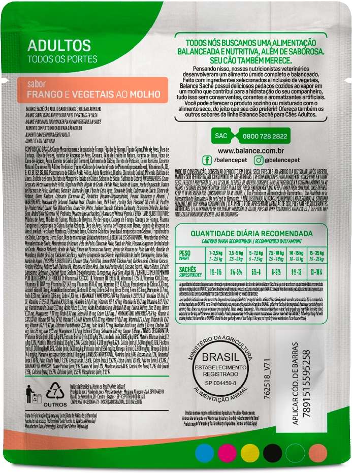 Ração Úmida Balance Frango e Vegetais ao Molho para Cães Adultos - 85 g