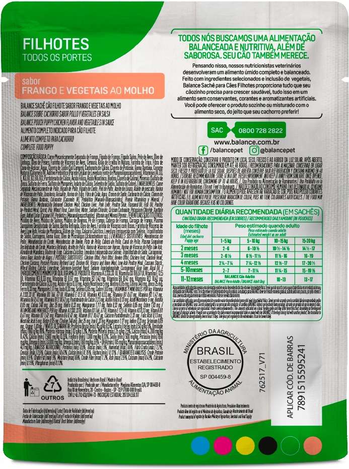 Ração Úmida Balance Frango e Vegetais ao Molho para Cães Filhotes - 85 g