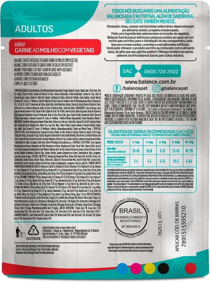 Ração Úmida Balance Carne ao Molho com Vegetais para Gatos Adultos - 85 g