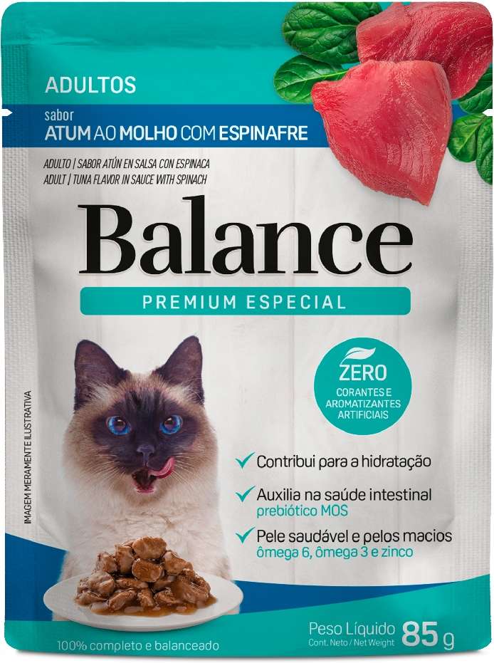 Ração Úmida Balance Atum ao Molho com Espinafre para Gatos Adultos - 85 g