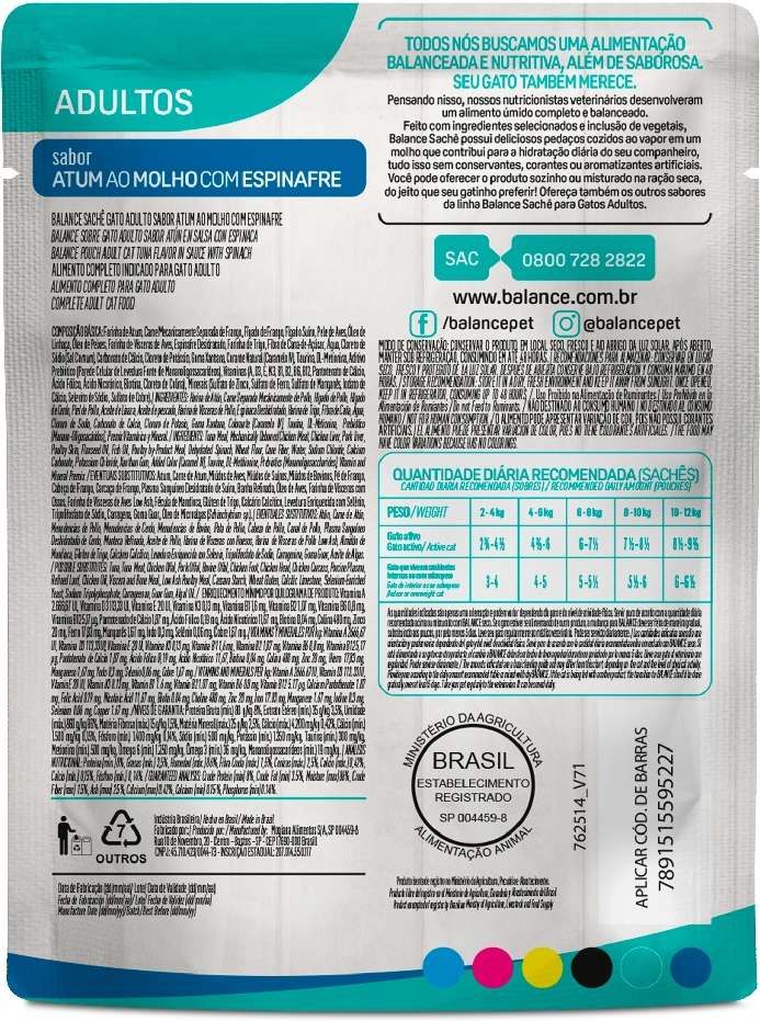Ração Úmida Balance Atum ao Molho com Espinafre para Gatos Adultos - 85 g