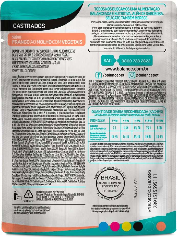 Ração Úmida Balance Frango ao Molho com Vegetais para Gatos Castrados - 85 g