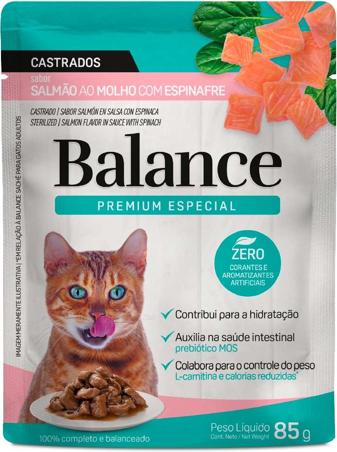 Ração Úmida Balance Salmão ao Molho com Espinafre para Gatos Castrados - 85 g