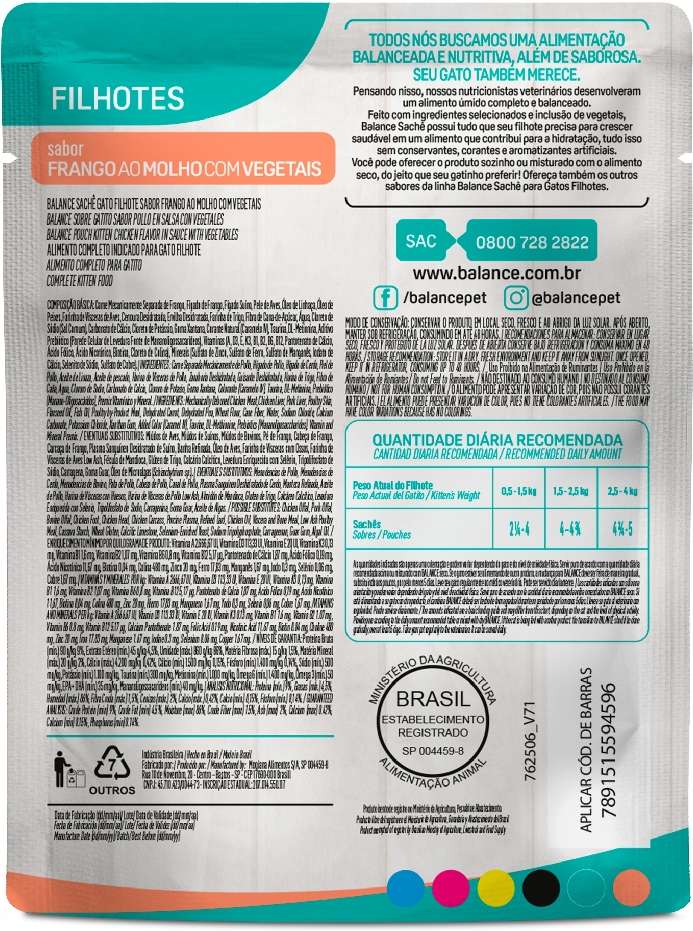Ração Úmida Balance Frango ao Molho com Vegetais para Gatos Filhotes - 85 g
