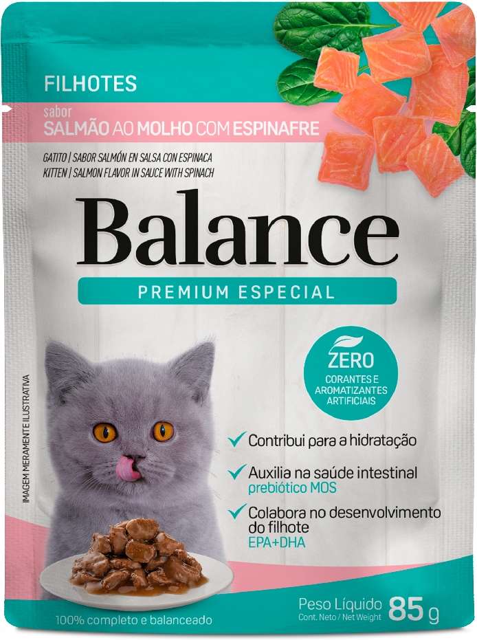 Ração Úmida Balance Salmão Ao Molho com Espinafre para Gatos Filhotes - 85 g