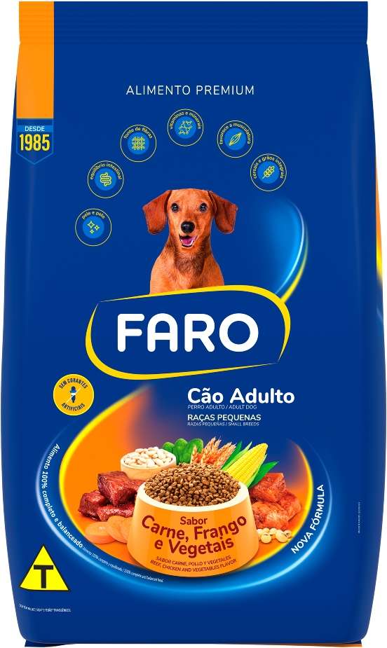 Ração Seca Faro Carne, Frango e Vegetais para Cães Adultos Porte Pequeno - 20Kg