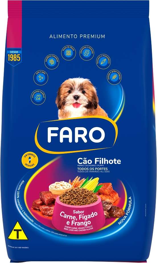 Ração Seca Faro Carne, Fígado e Frango para Cães Filhotes - 20Kg